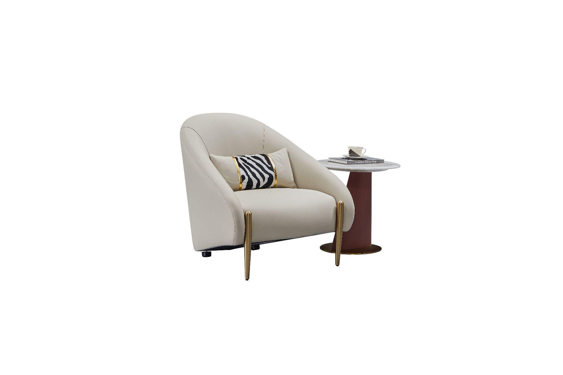 Contemporary, Modern Accent Chair EK-Y1012-IV EK-Y1012-IV in Ivory Genuine Leather