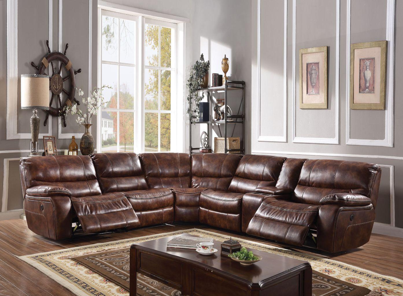 

    
Modern Brown Solid Wood Reclining Sectional Sofa Furniture of America Brax 52070-SS
