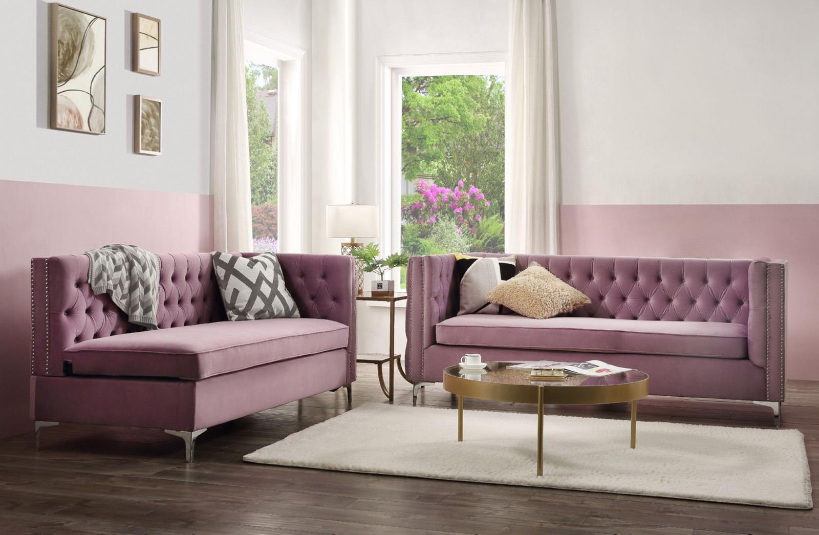 Modern, Transitional, Vintage Sectional Sofa Rhett 55500 55500-3pcs in Purple Velvet