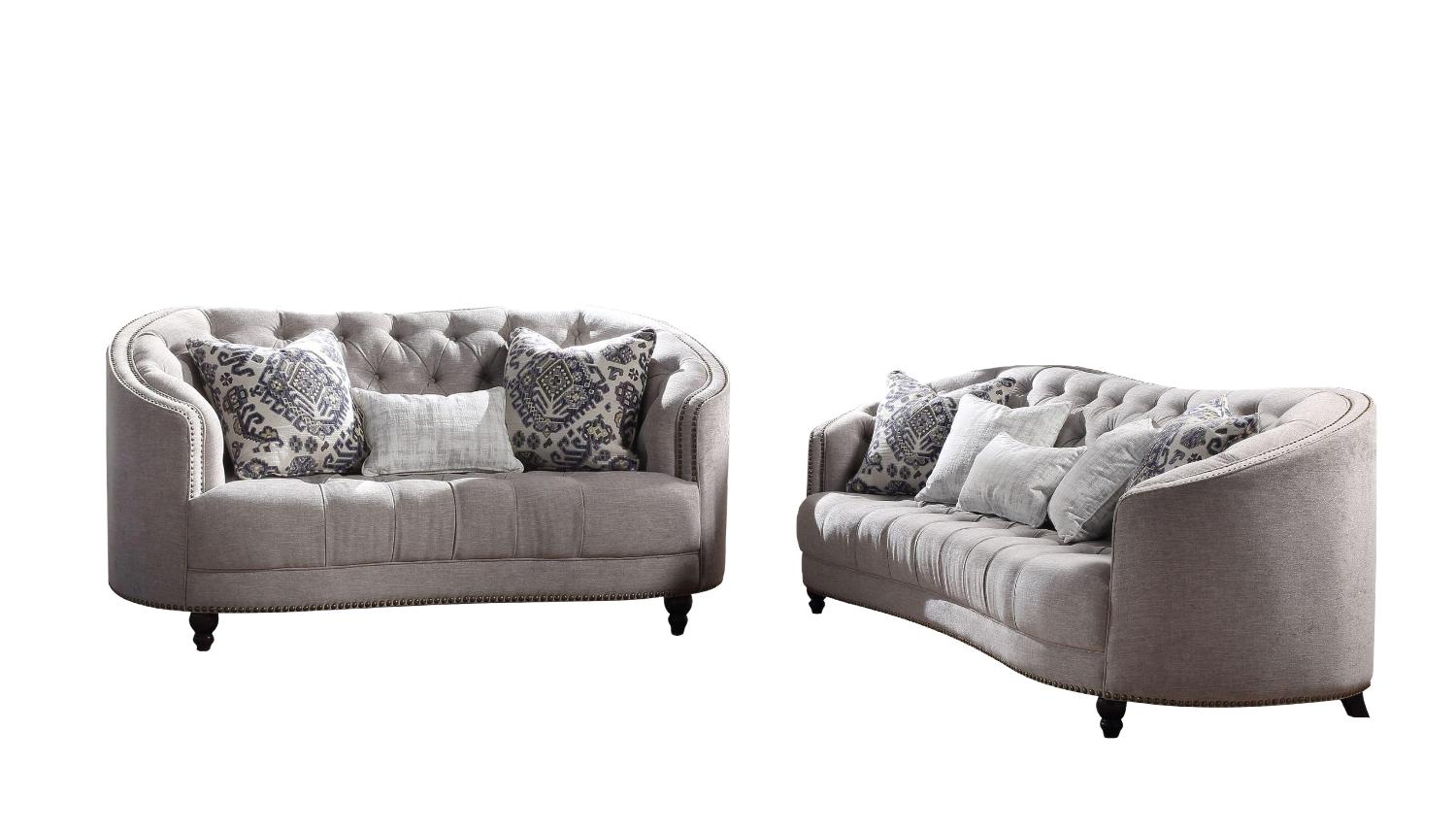 Modern Sofa and Loveseat Set Saira 52060-2pcs in Light Gray Fabric