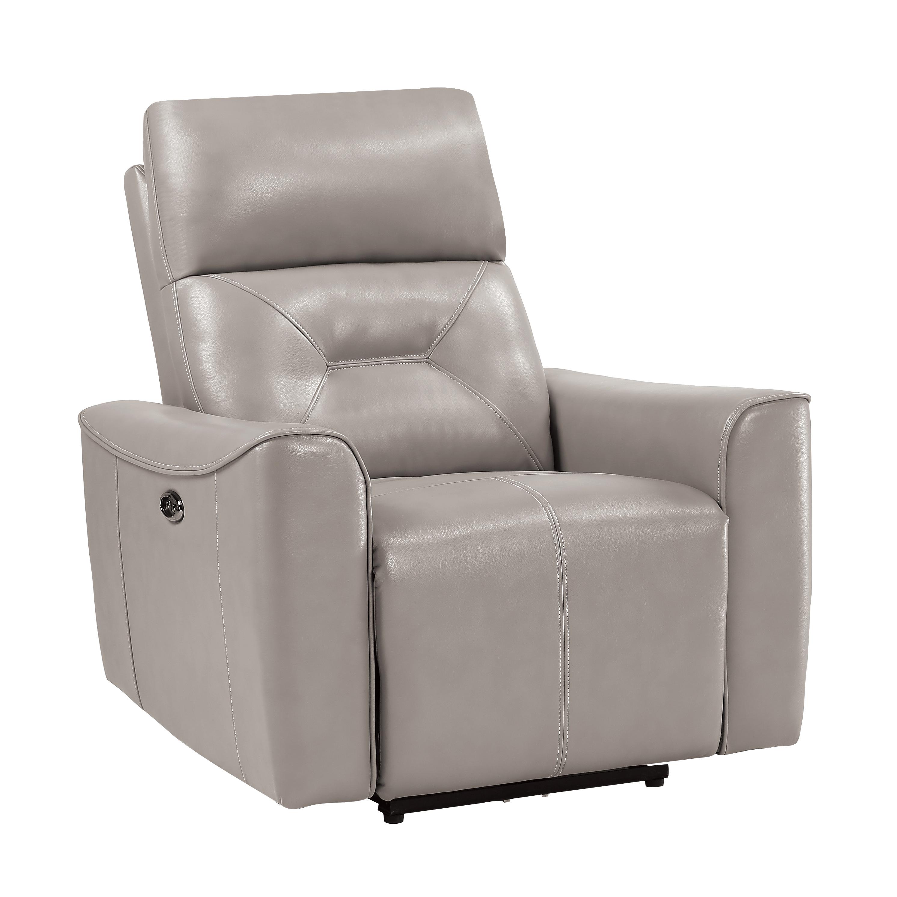 

    
Modern Light Gray Faux Leather Power Reclining Chair Homelegance 9446CB-1PW Burwell
