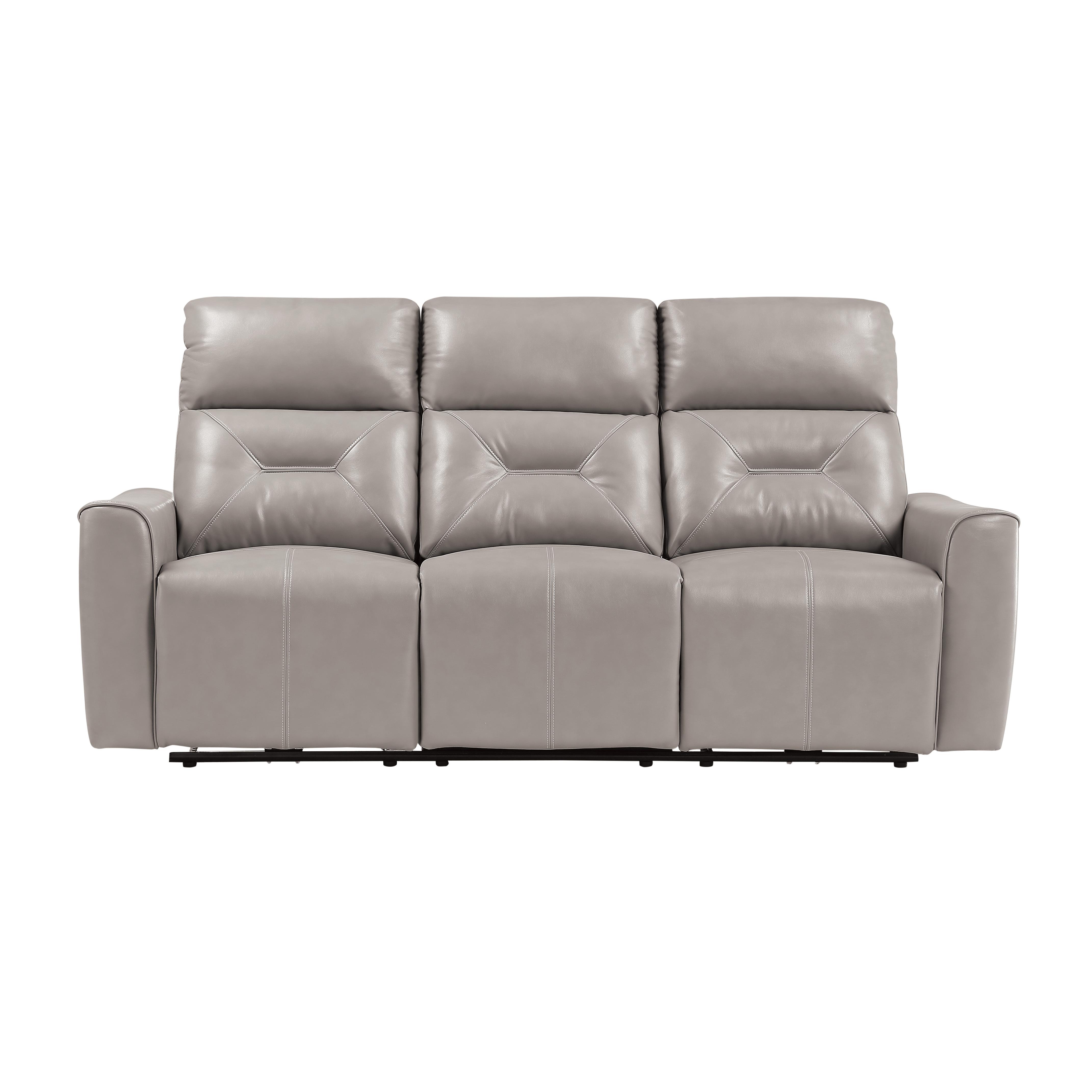 

    
Modern Light Gray Faux Leather Power Reclining Sofa Homelegance 9446CB-3PW Burwell
