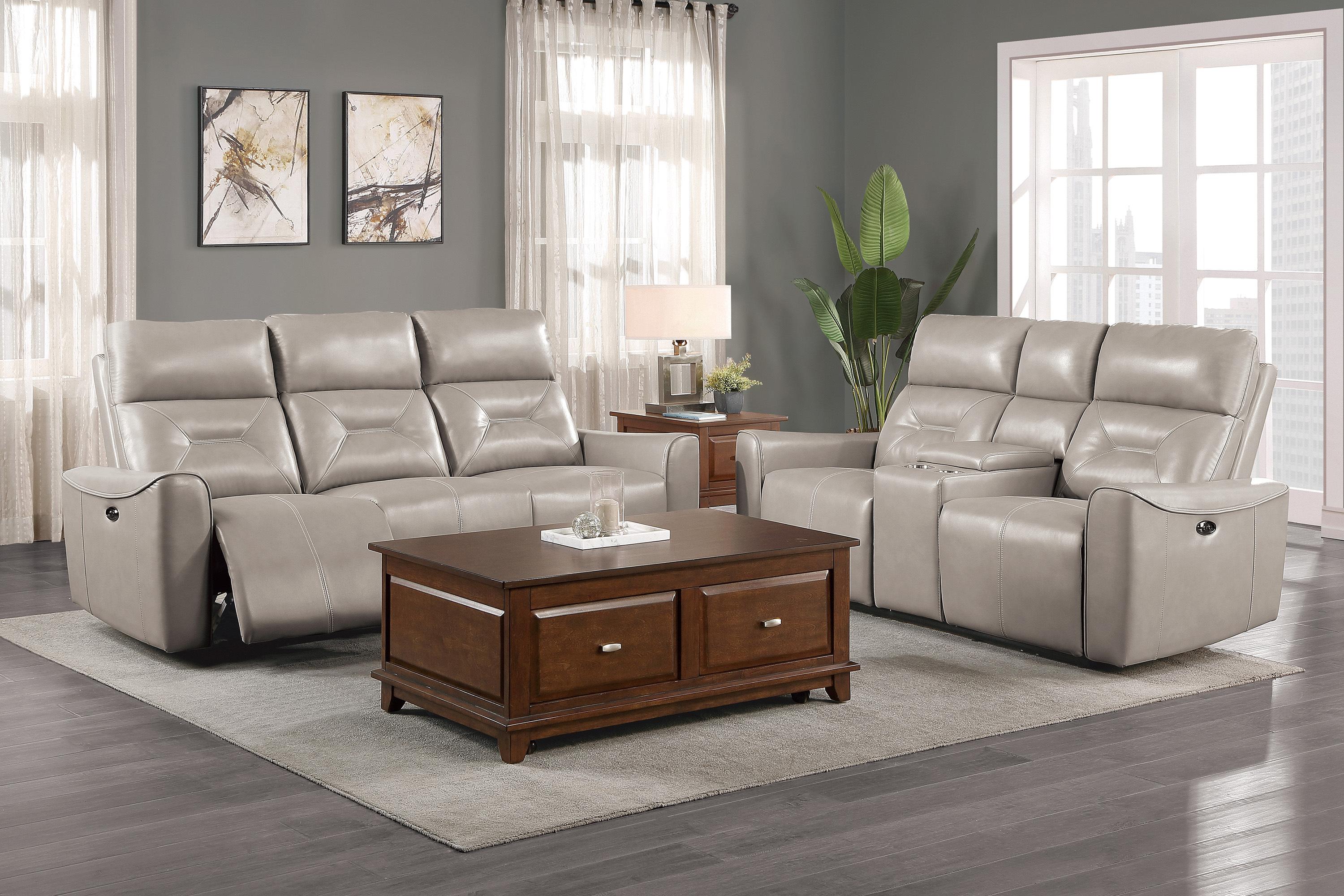 

                    
Homelegance 9446CB-3PW Burwell Power Reclining Sofa Light Gray Faux Leather Purchase 
