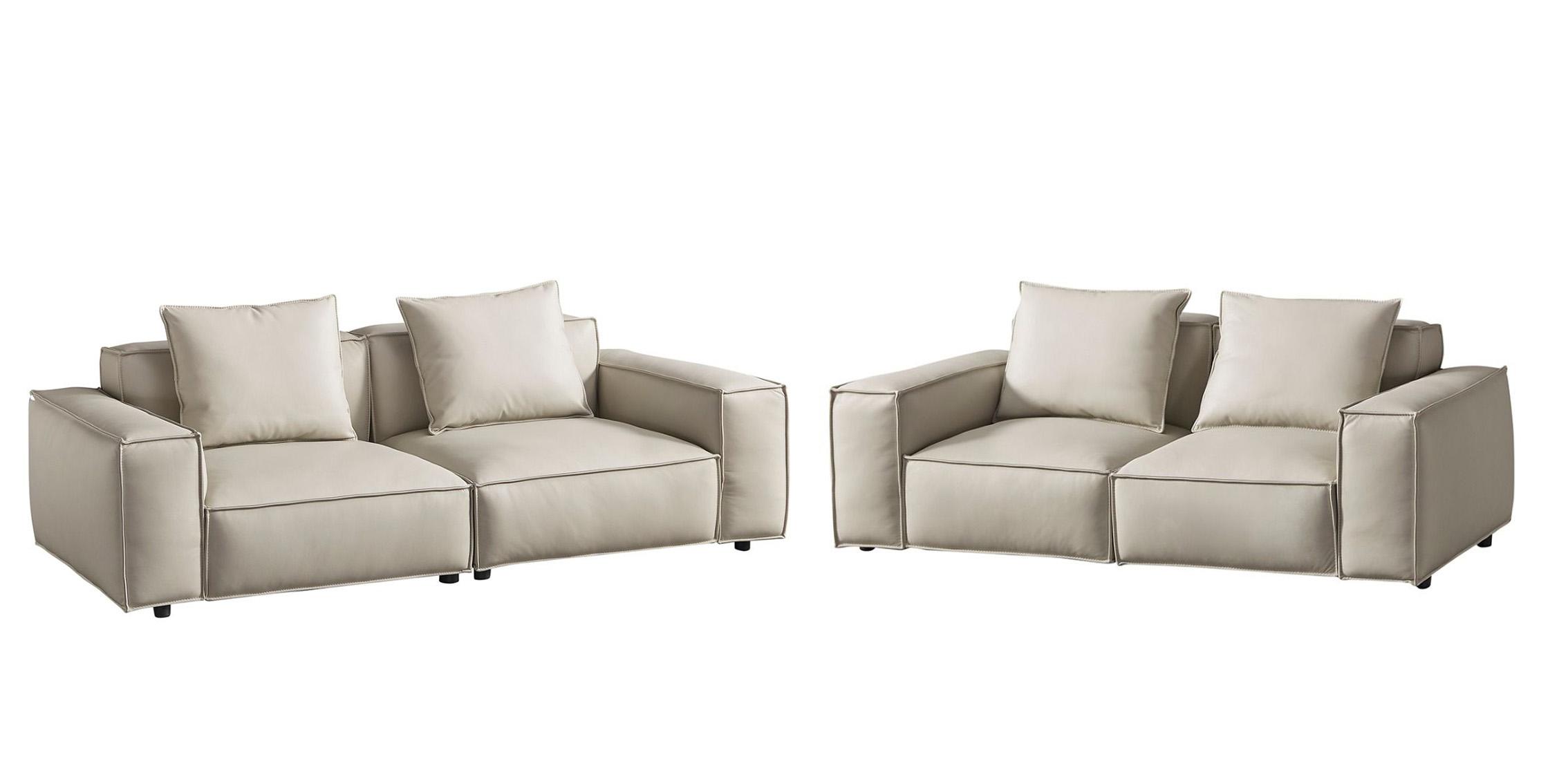 Contemporary, Modern, Urban Sofa Set EK8008-LG EK8008-LG-Set-2 in Light Gray Leather