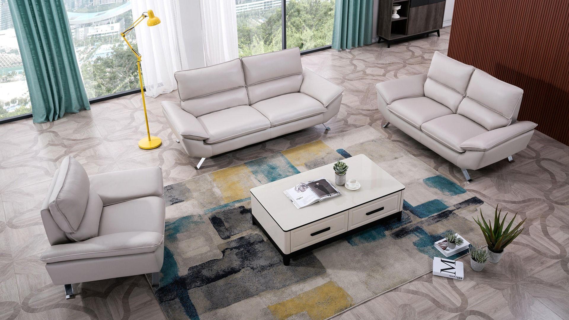 Contemporary, Modern Sofa Set EK152-LG EK152-LG-Set-3 in Light Gray Italian Leather