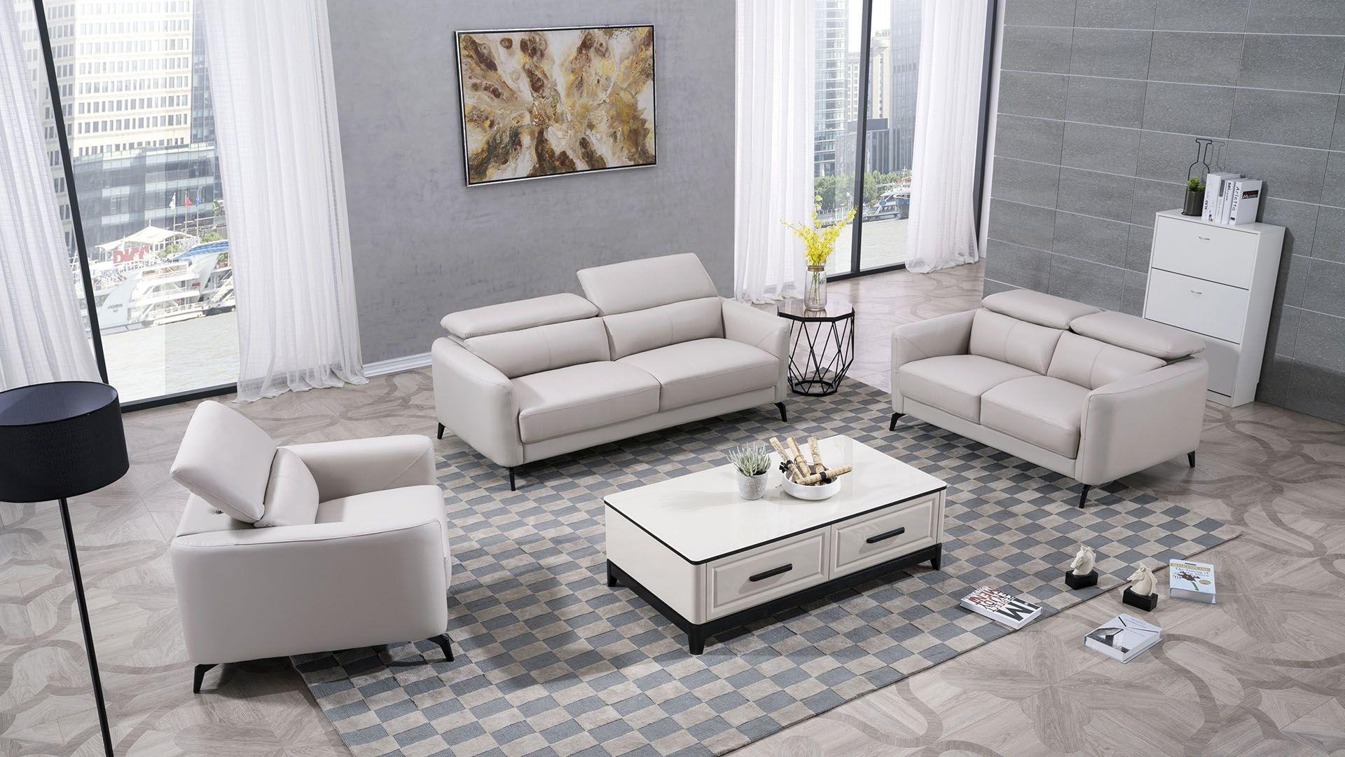 Contemporary, Modern Sofa Set EK155-LG EK155-LG-Set-3 in Light Gray Italian Leather