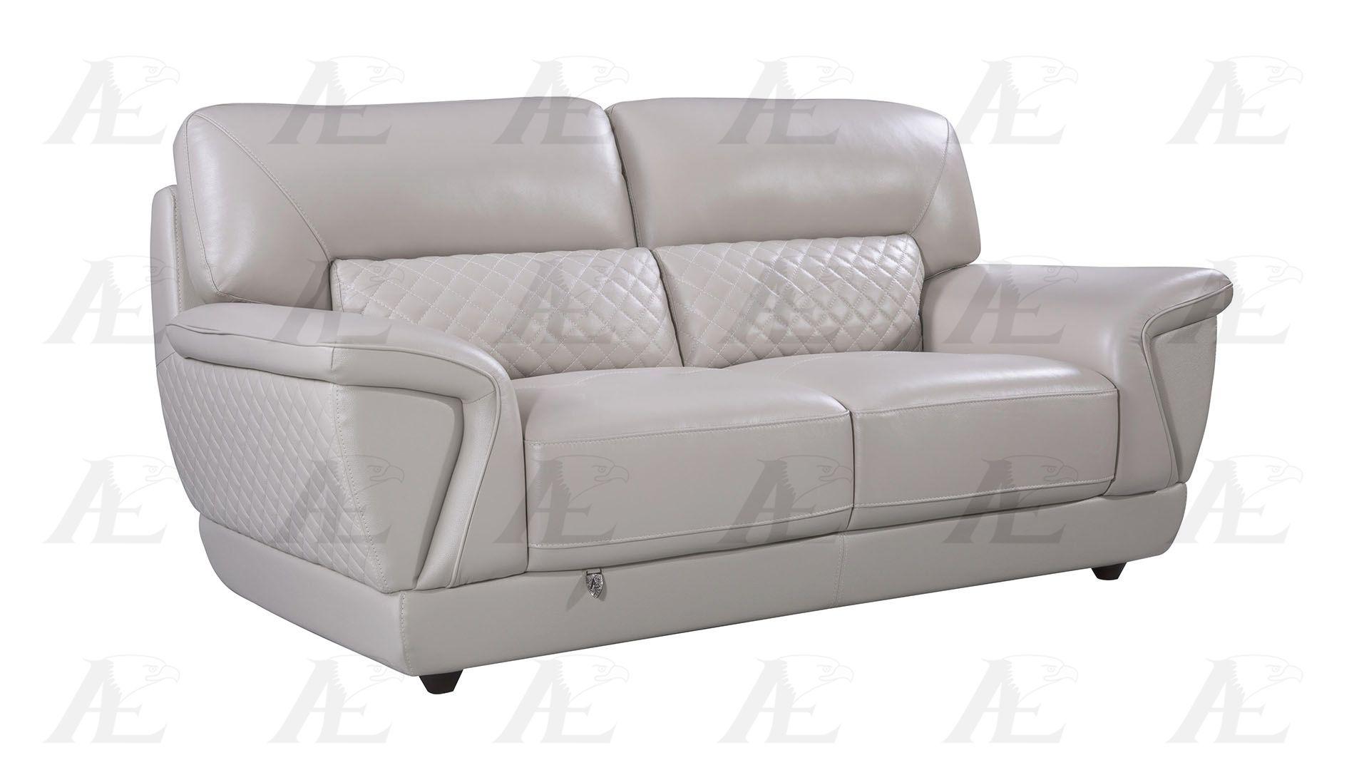 

    
 Order  Light Gray Italian Leather Sofa Set 2 Pcs EK099-LG American Eagle Modern
