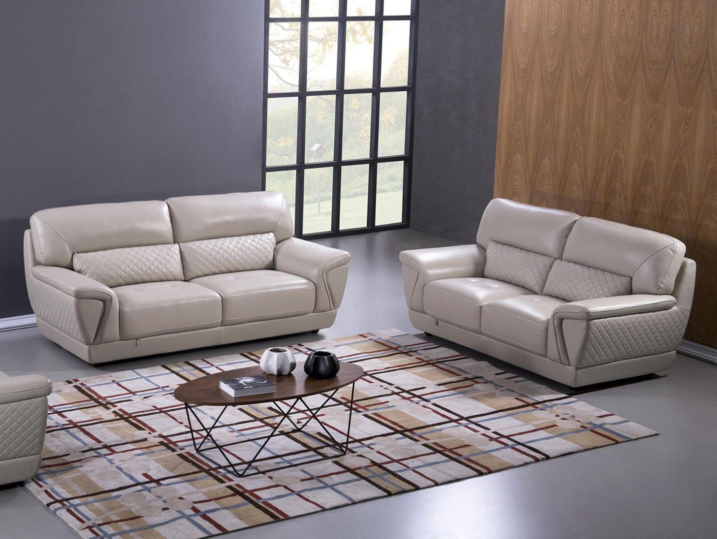 Contemporary, Modern Sofa Set EK099-LG EK099-LG- Set-2 in Light Gray Italian Leather