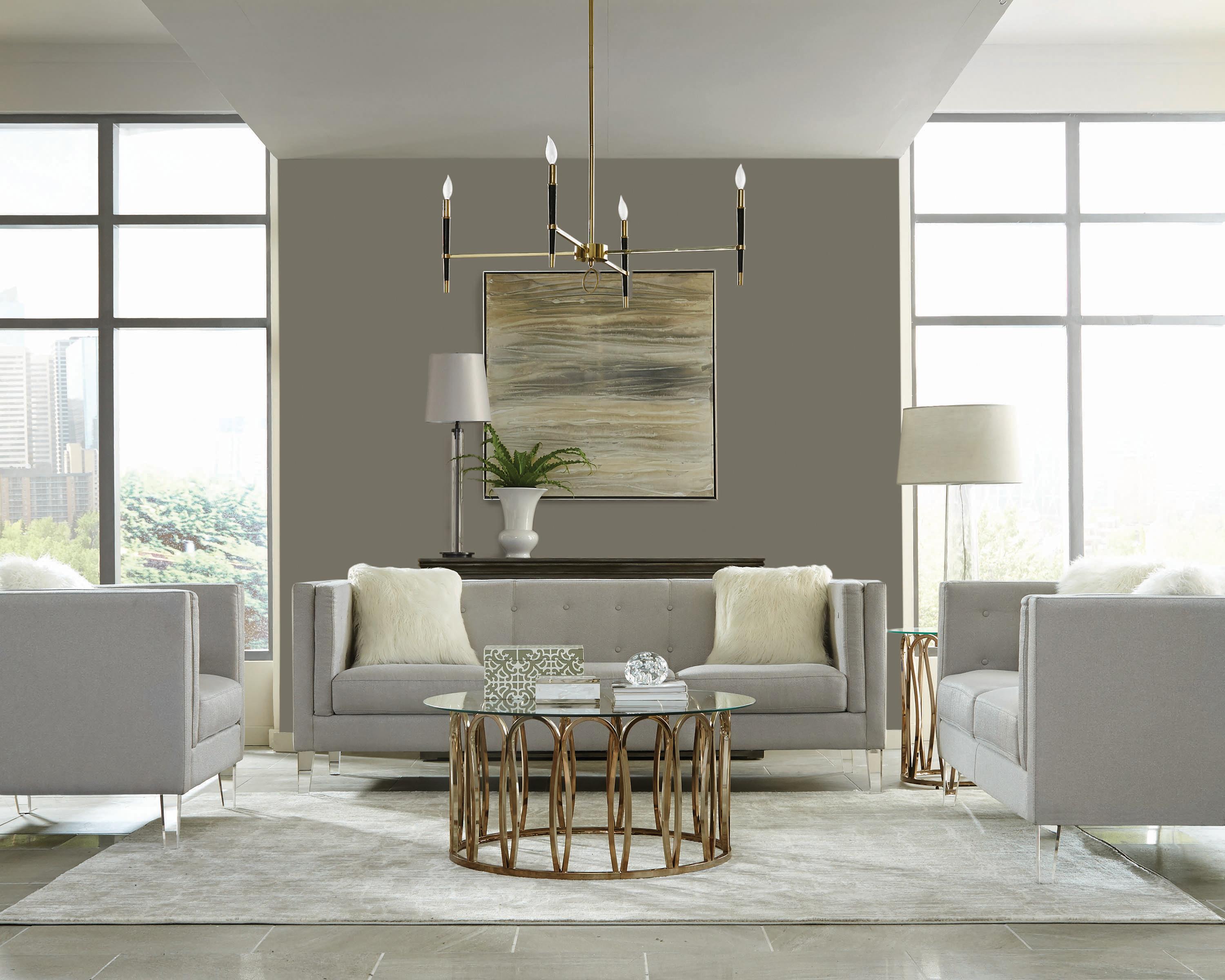 

    
Modern Light Gray Shimmery Woven Living Room Set 2pcs Coaster 508881-S2 Glacier
