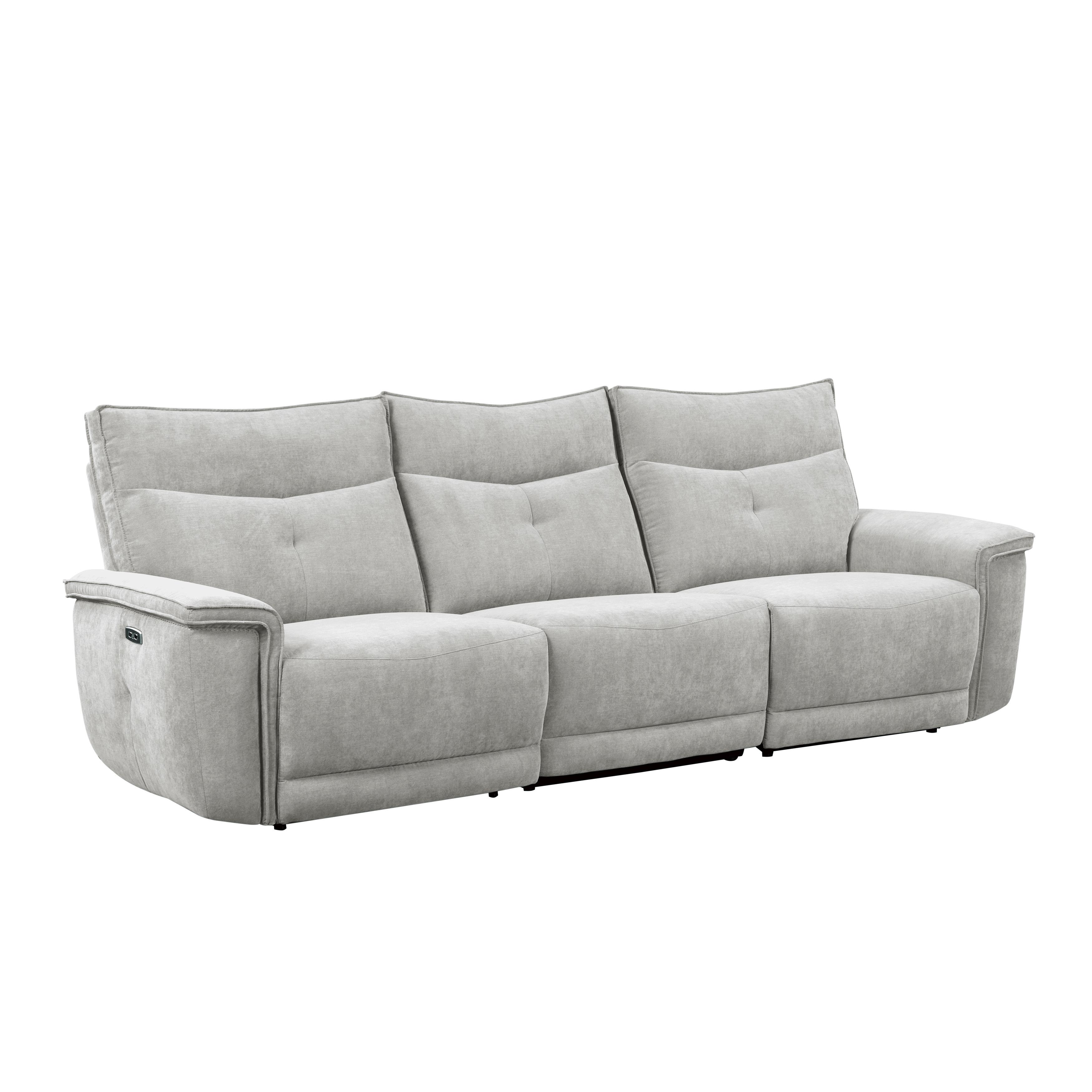 

    
Modern Mist Gray Textured 3-Piece Power Reclining Sofa Homelegance 9509MGY Tesoro
