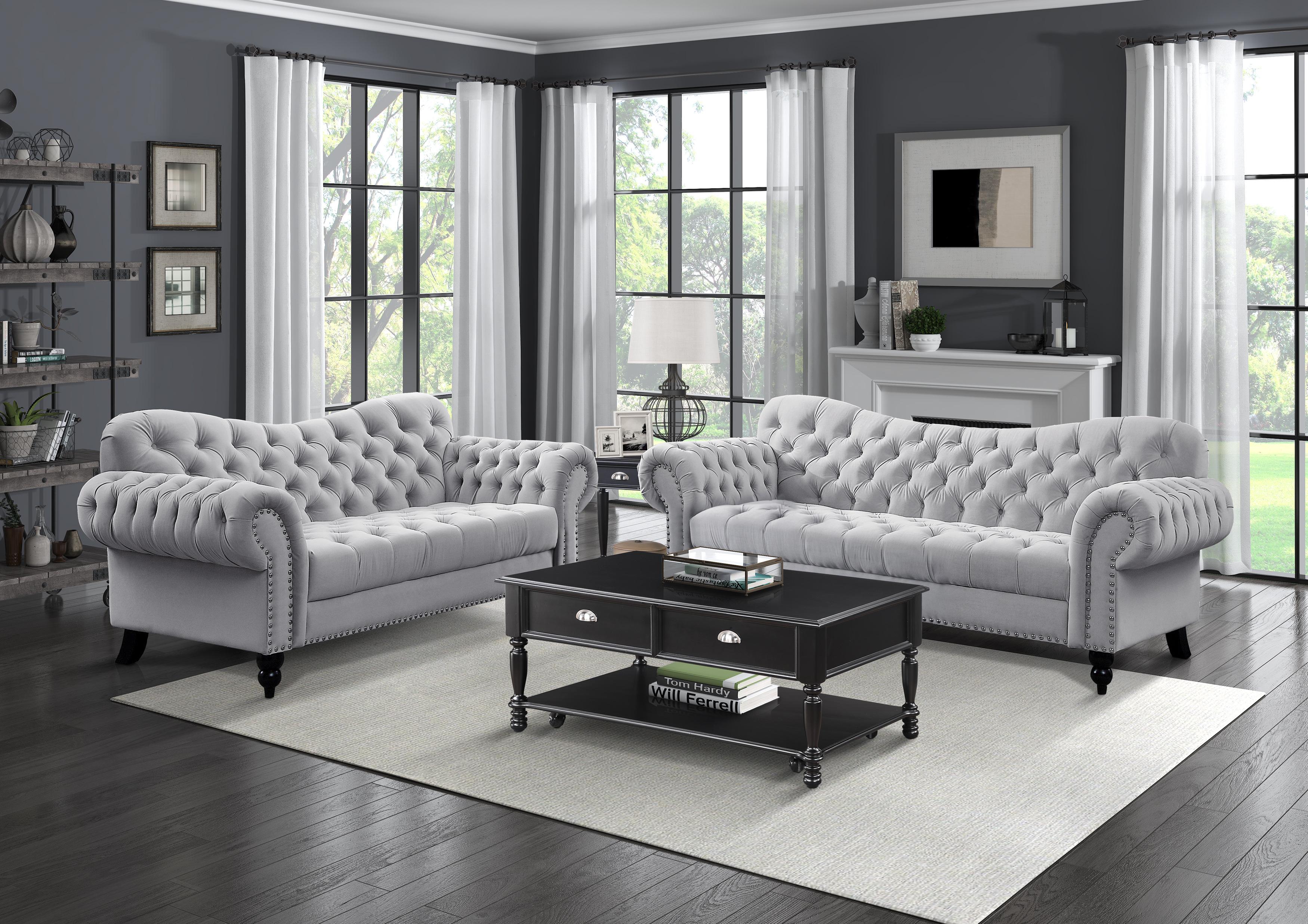 Modern Living Room Set 9330GY-2PC Rosalie 9330GY-2PC in Light Gray Velvet