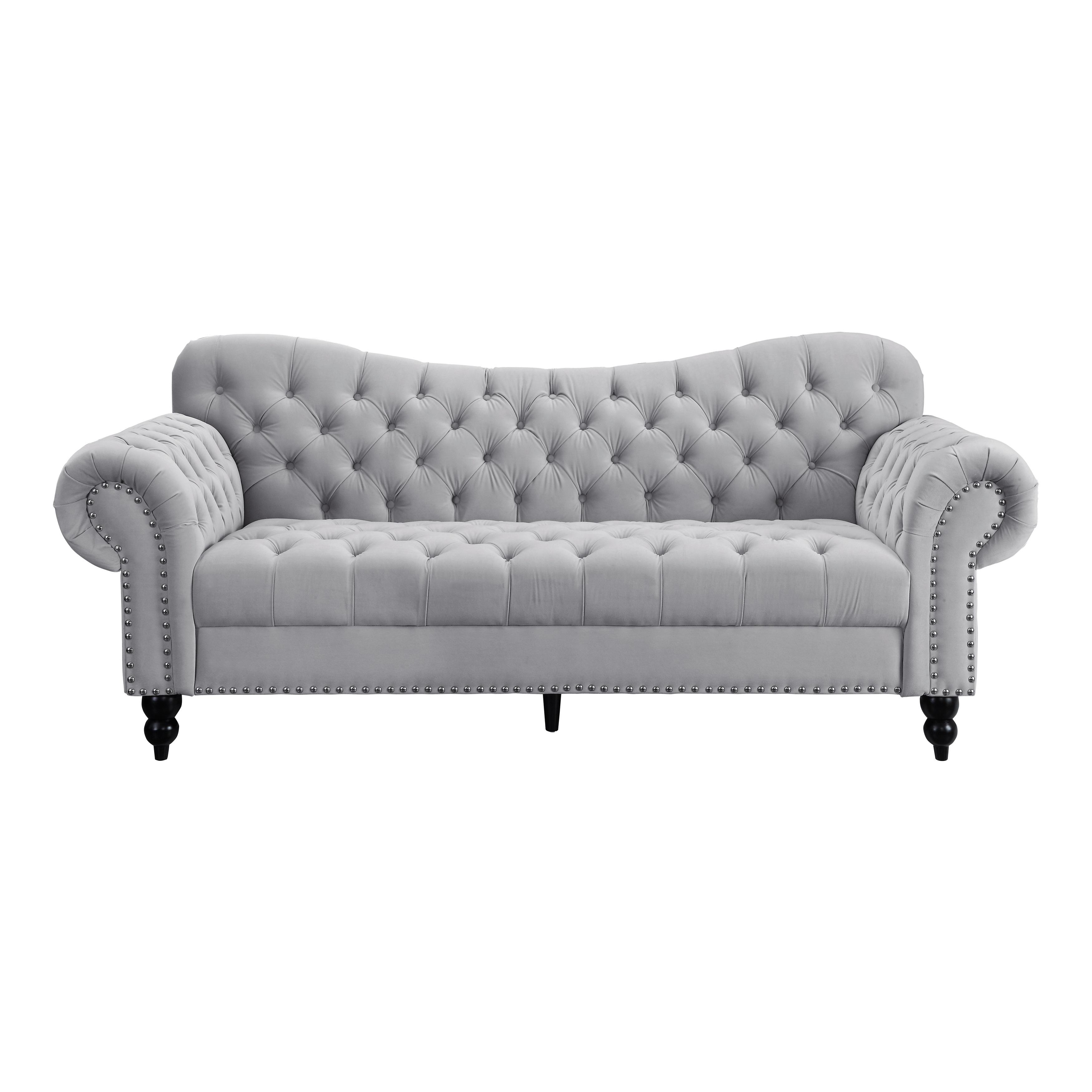 Modern Sofa 9330GY-3 Rosalie 9330GY-3 in Light Gray Velvet