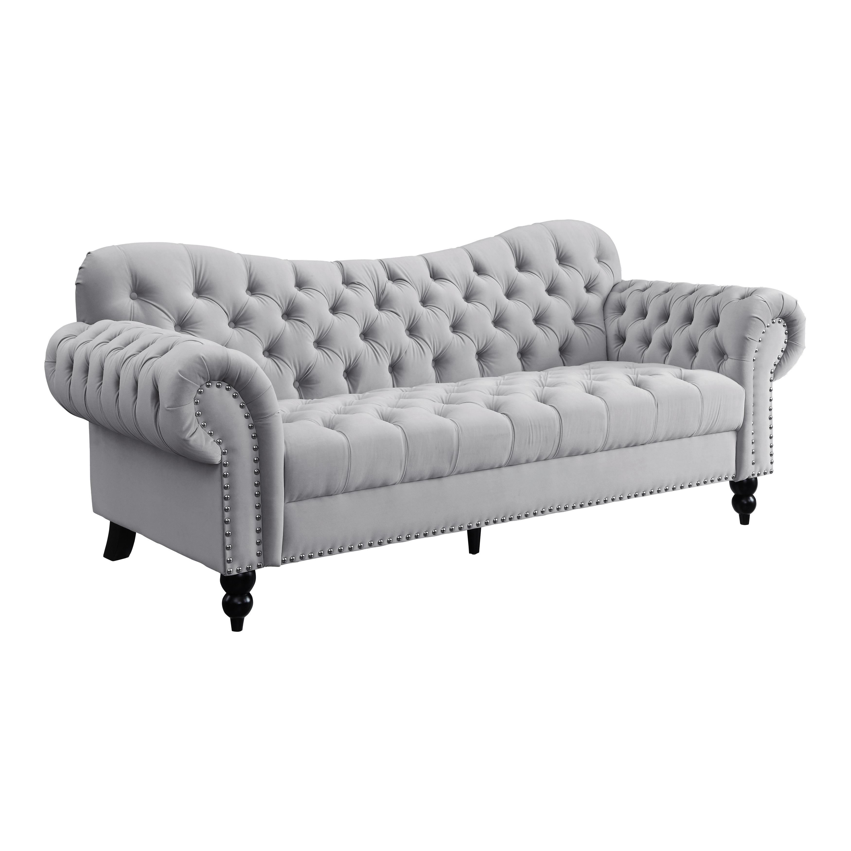 

    
Glam Light Gray Velvet Sofa Homelegance 9330GY-3 Rosalie
