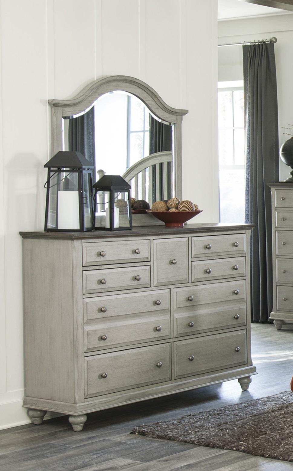 Modern Dresser w/Mirror 1568-5*6-2PC Mossbrook 1568-5*6-2PC in Light Gray 