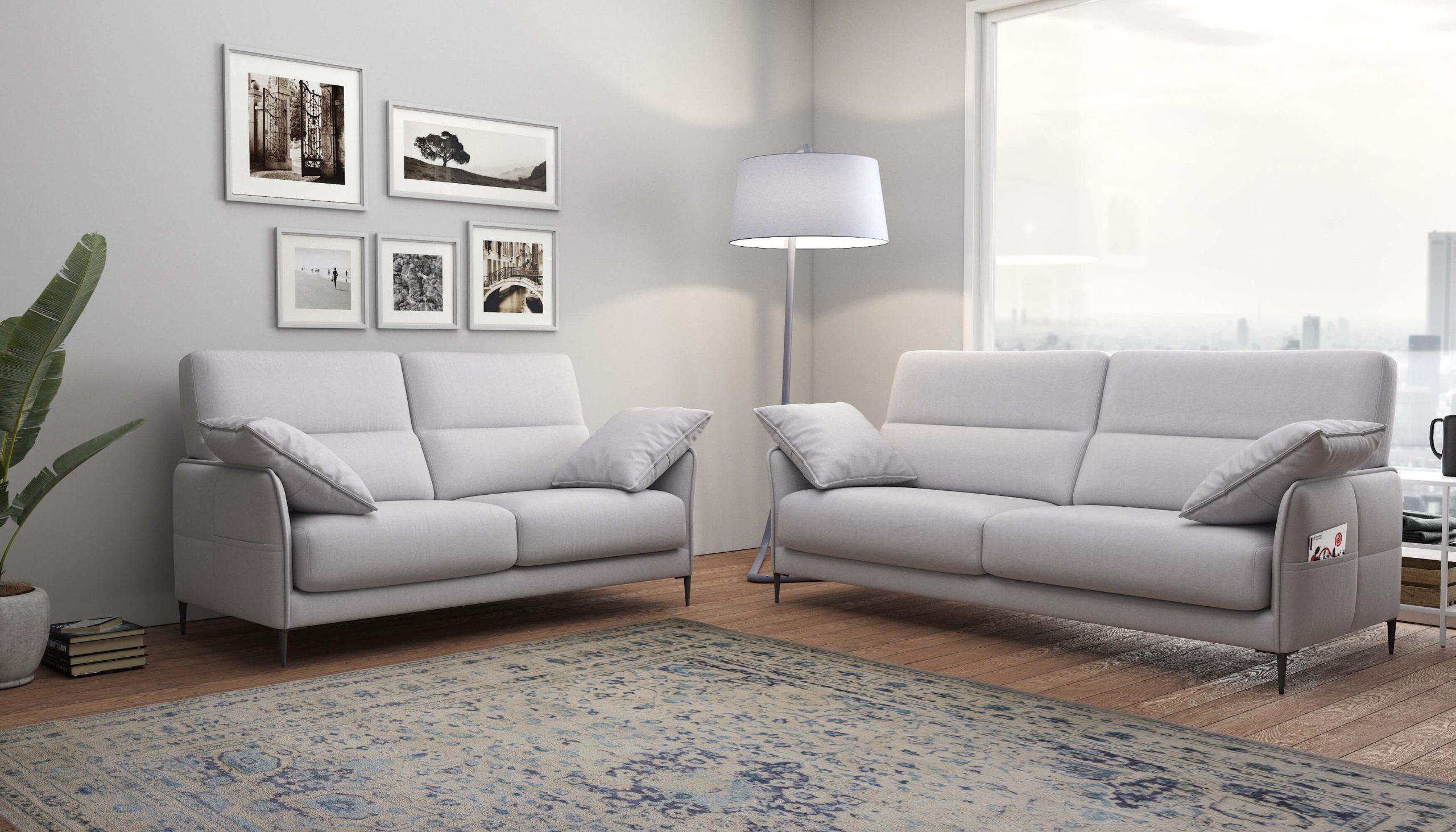 Modern Sofa and Loveseat Set Malaga Living Room Set 2PCS Malaga-Light-Grey-Compact-Sofa-2PCS Malaga-Light-Grey-Compact-Sofa-2PCS in Light Grey Fabric