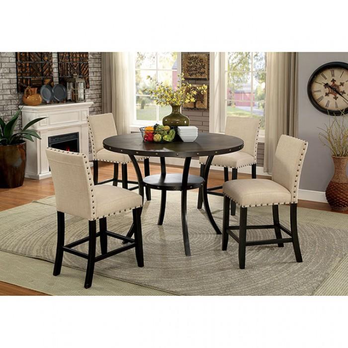 

    
Modern Light Walnut & Beige Solid Wood Counter Height Table Set 5pcs Furniture of America Kaitlin
