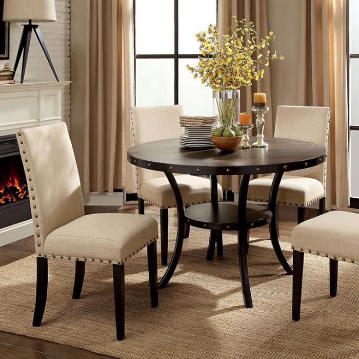 

    
Modern Light Walnut & Beige Solid Wood Round Dining Set 5pcs Furniture of America Kaitlin
