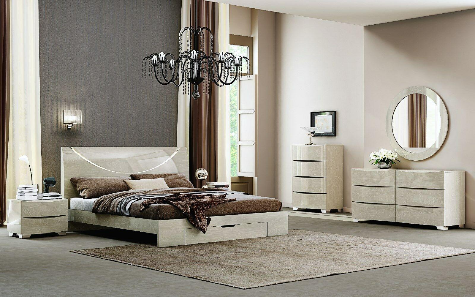 Modern Platform Bedroom Set NOLA-LIGHT WALNUT NOLA-LIGHT WALNUT-EK-5-PC in Light Walnut Lacquer