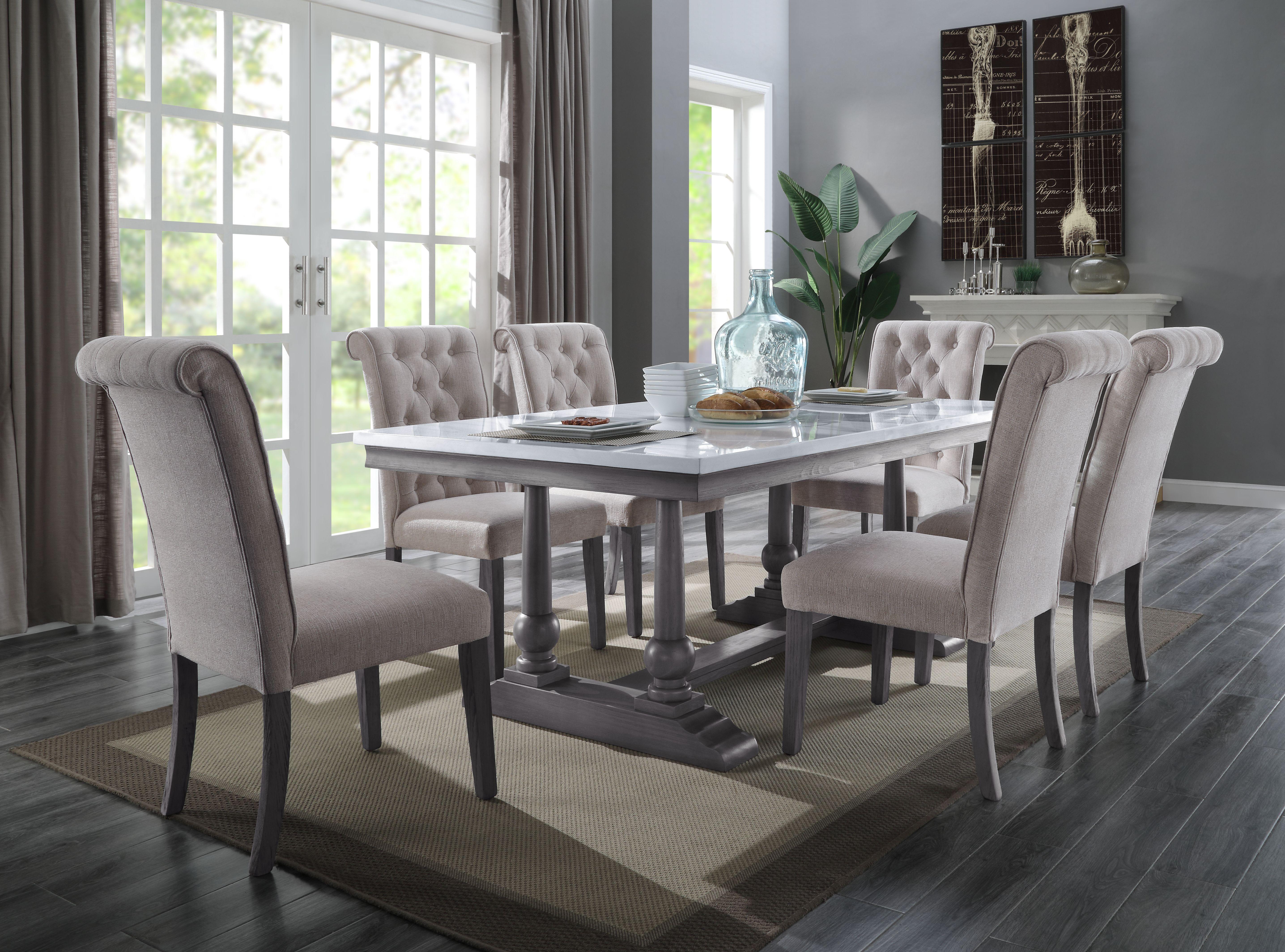 

    
Modern Marble Top & Gray Oak Dining Room Set by Acme Yabeina 73265-7pcs
