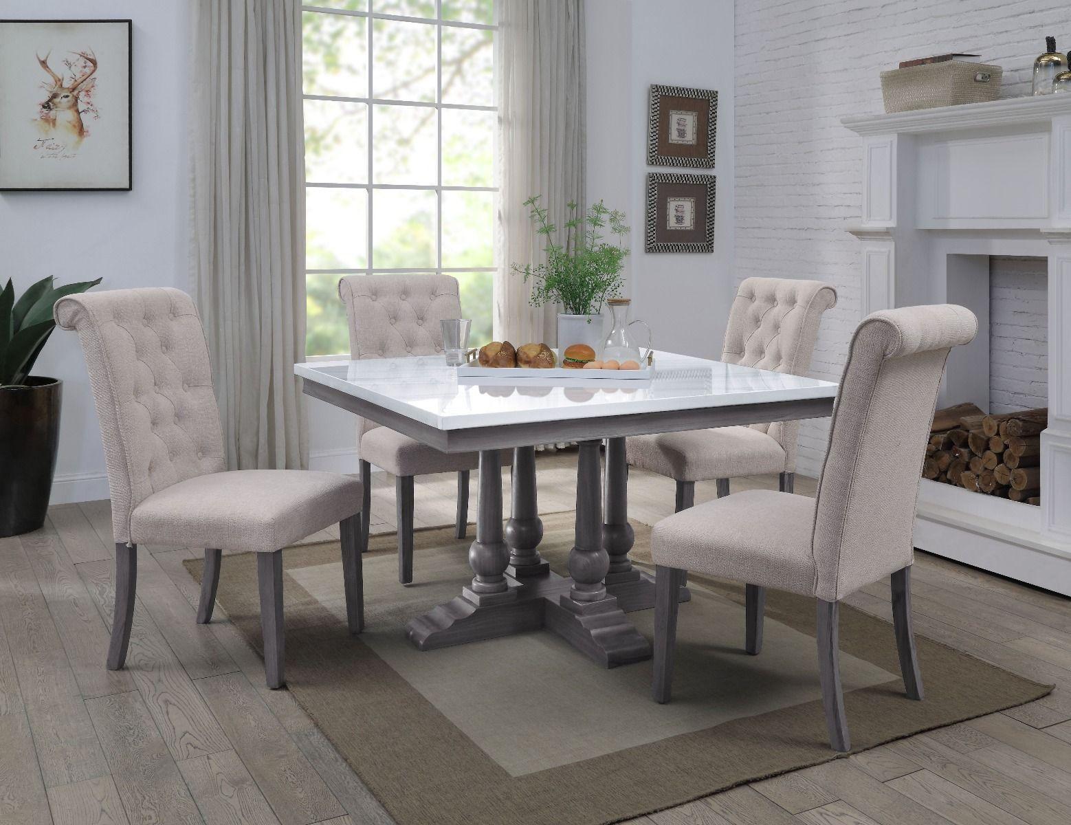 

    
Modern Marble Top & Gray Oak Dining Room Set by Acme Yabeina 73270-7pcs
