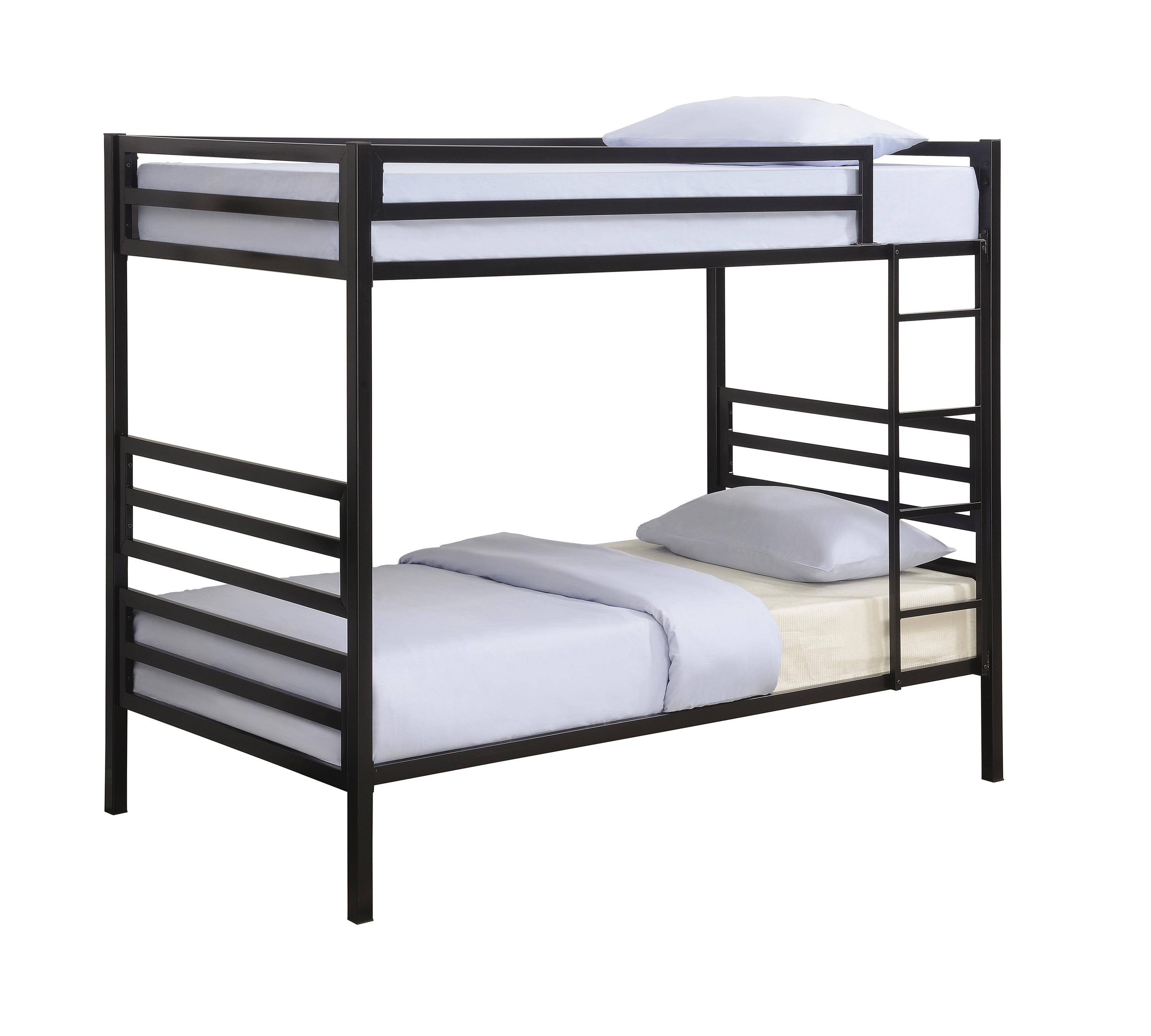 

    
Modern Matte Black Steel Twin/Twin Bunk Bed Coaster 422683 Kinsey
