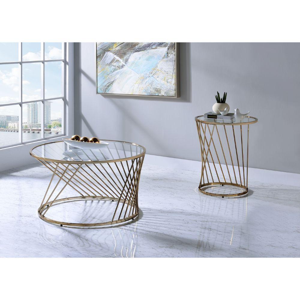 

    
Modern Metal Champagne Coffee Table + 2 End Tables by Acme Bluelipe 82990-3pcs
