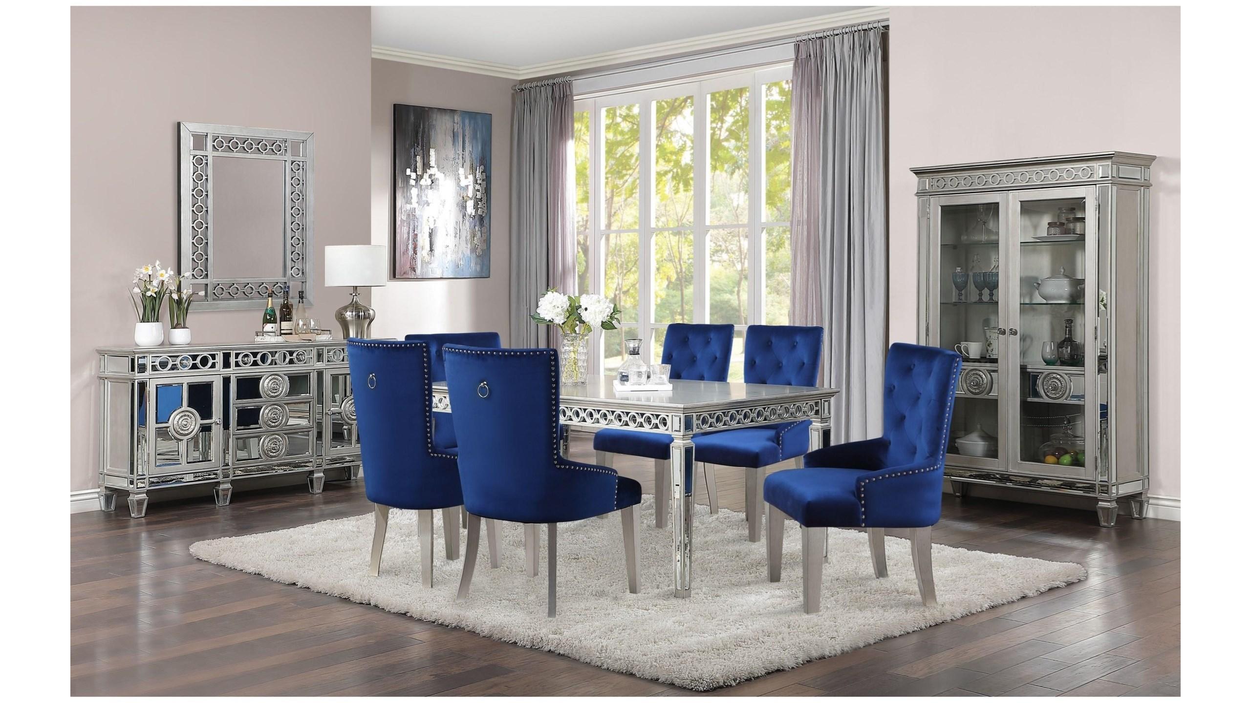 Modern, Transitional Dining Room Set Varian 66160-7pcs in Platinum 