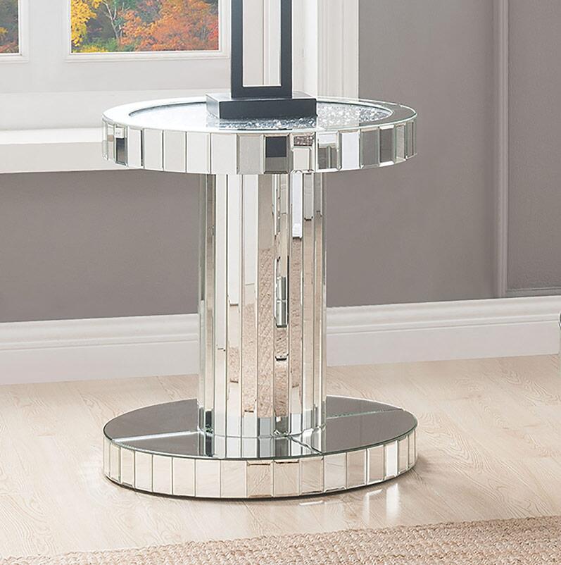 

    
Acme Furniture Ornat End Table Mirrored 80302
