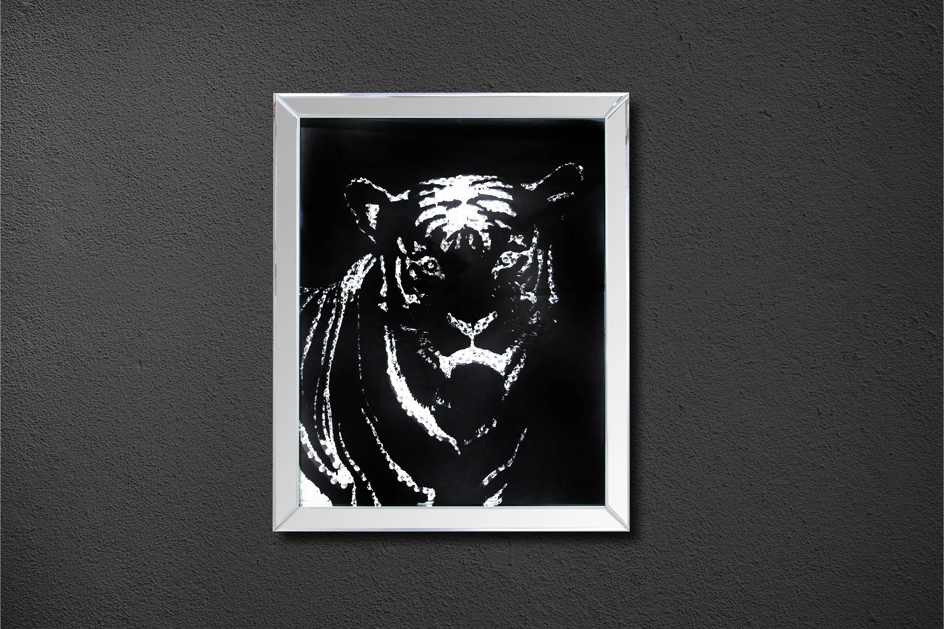 

    
Modern Mirrored & Faux Crystal Tiger Wall Art by Acme Nevina 97319
