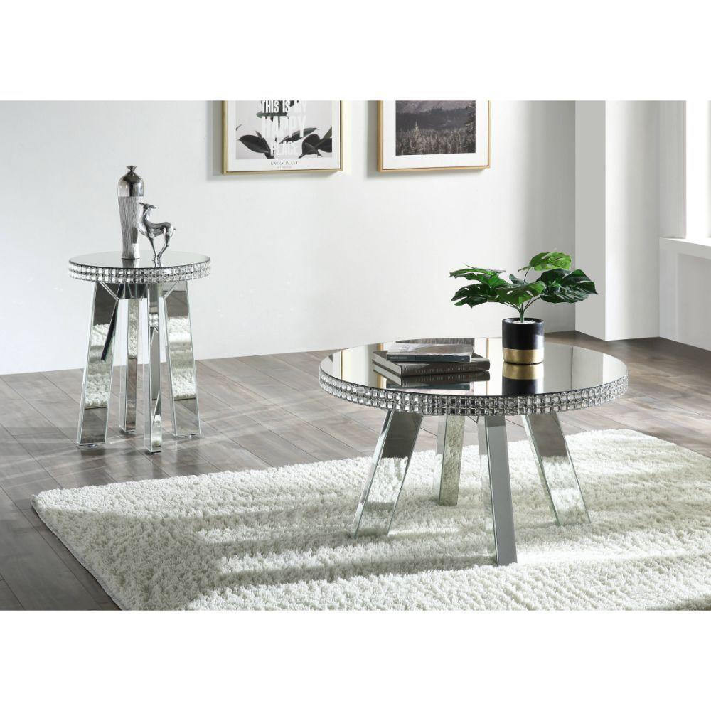 Modern Coffee Table and 2 End Tables Lotus 88010-3pcs in Mirrored 