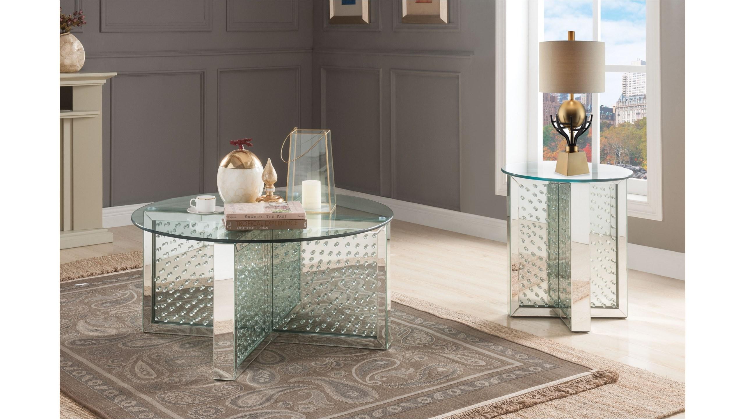 

    
Modern Mirrored & Faux Crystals Coffee Table + 2 End Tables by Acme Nysa 80215-3pcs
