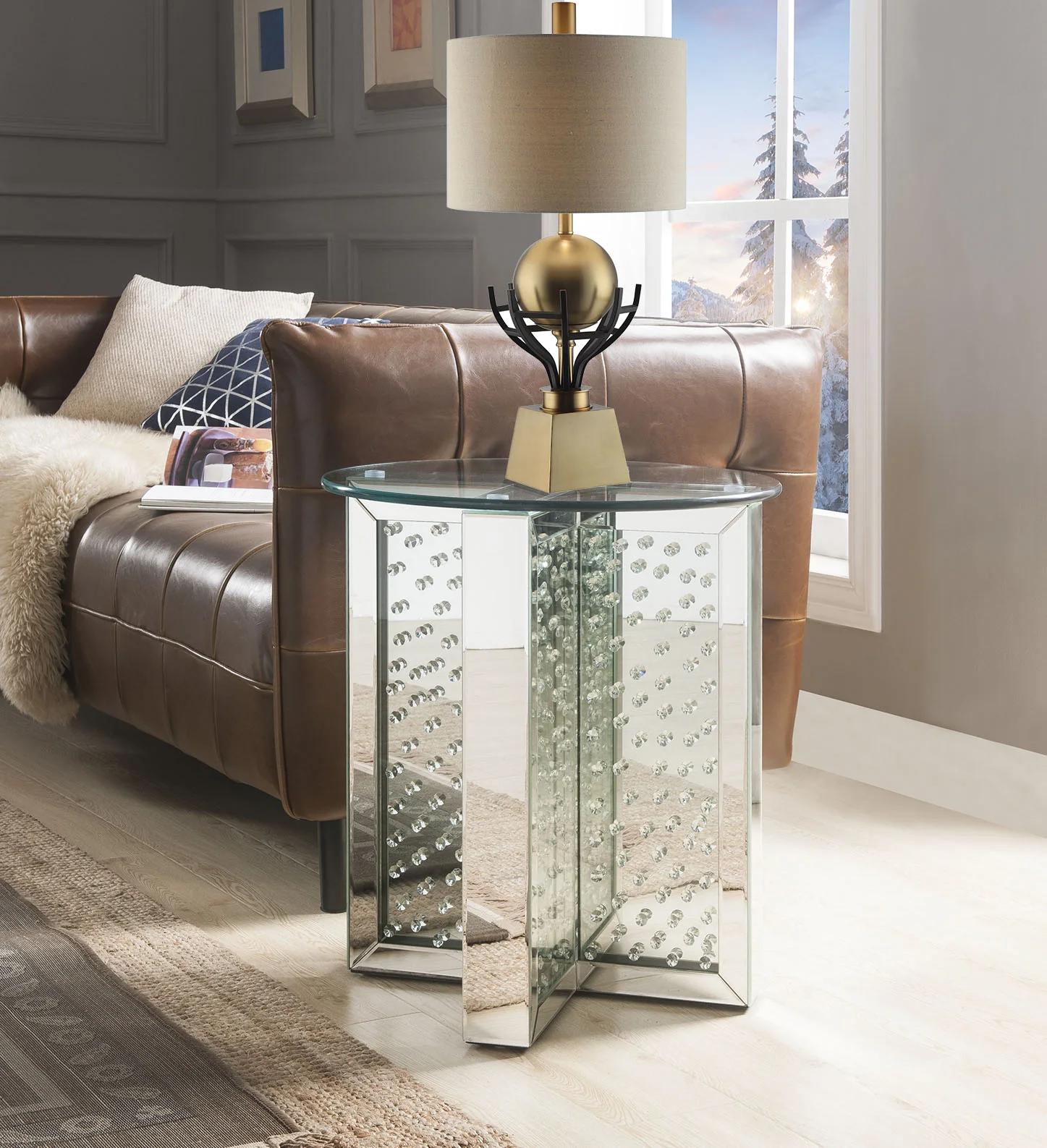 

    
Modern Mirrored & Faux Crystals End Table by Acme Nysa 80217
