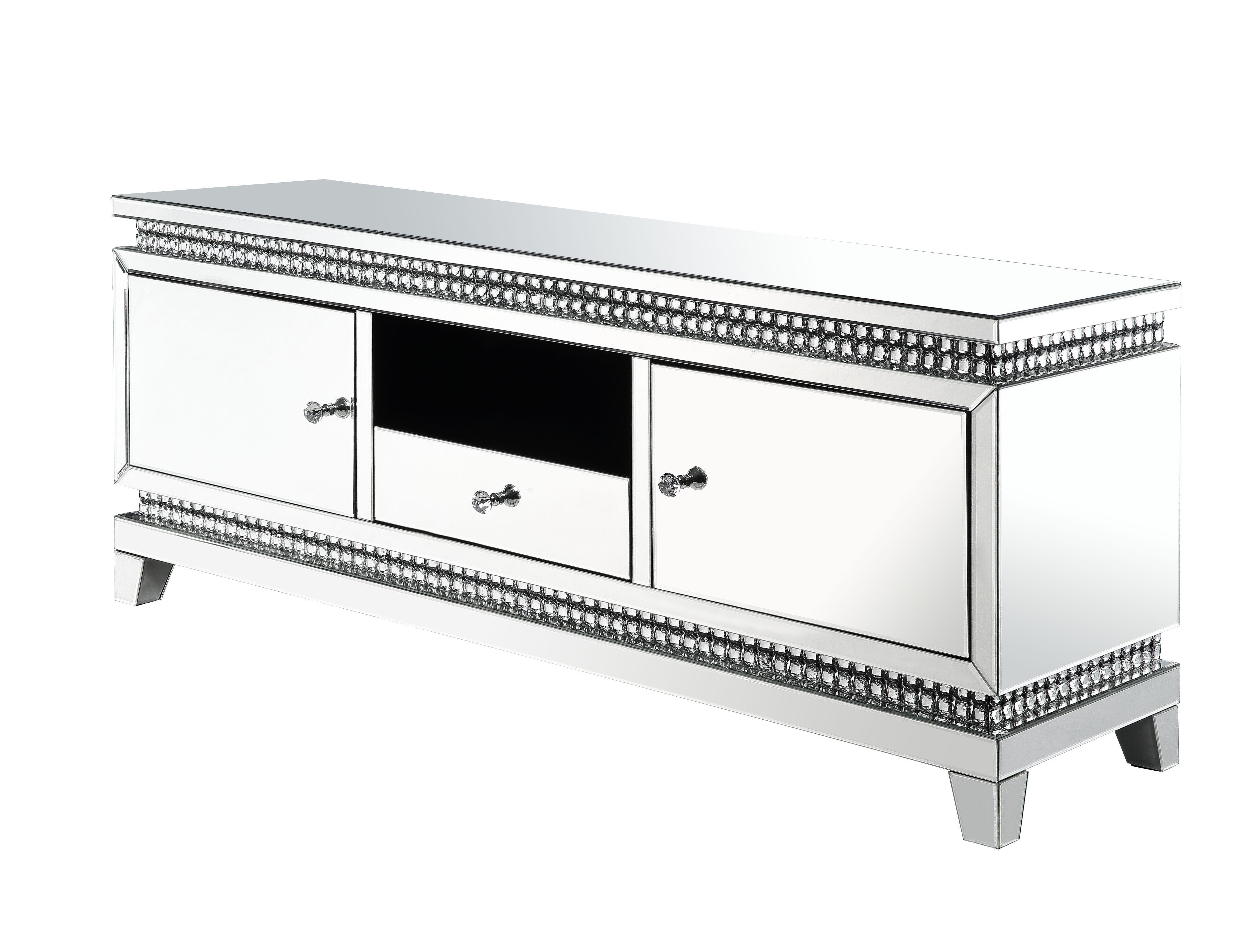 

    
Modern Mirrored & Faux Crystals TV Stand by Acme Lotus 91835
