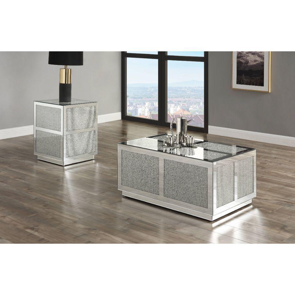 

    
Modern Mirrored & Faux Diamonds Coffee Table + 2 End Tables by Acme Lavina 88015-3pcs
