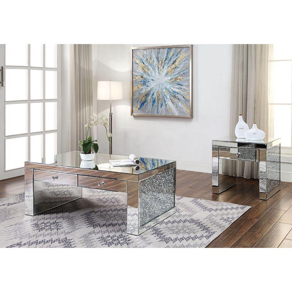 Modern Coffee Table and 2 End Tables Noralie 81475-3pcs in Mirrored 