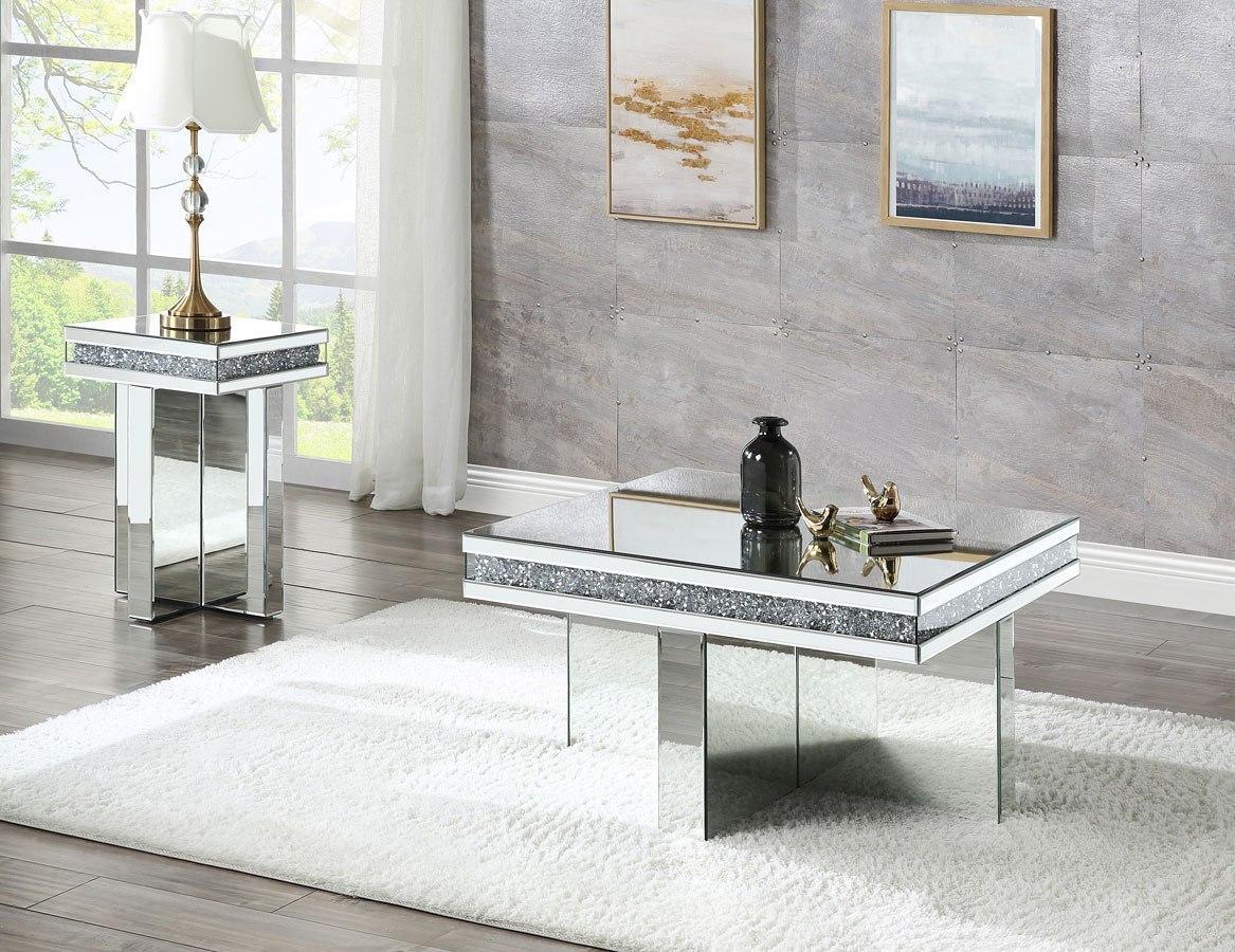 

    
Modern Mirrored & Faux Diamonds Coffee Table + 2 End Tables by Acme Noralie 84695-3pcs
