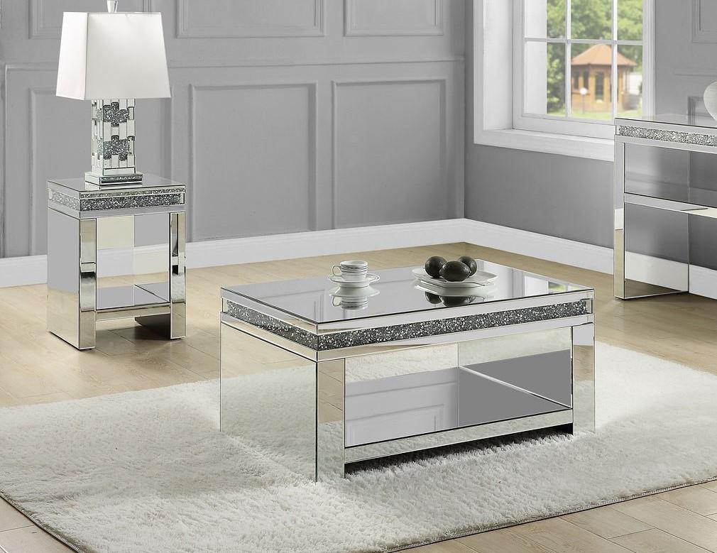 Modern Coffee Table and 2 End Tables Noralie 84715-3pcs in Mirrored 