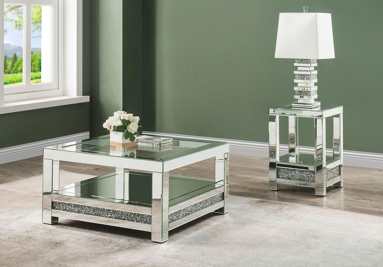 

    
Modern Mirrored & Faux Diamonds Coffee Table + 2 End Tables by Acme Noralie 84720-3pcs

