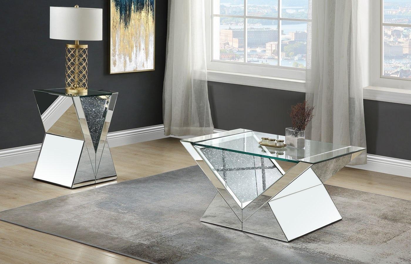 

    
Modern Mirrored & Faux Diamonds Coffee Table + 2 End Tables by Acme Noralie 84725-3pcs
