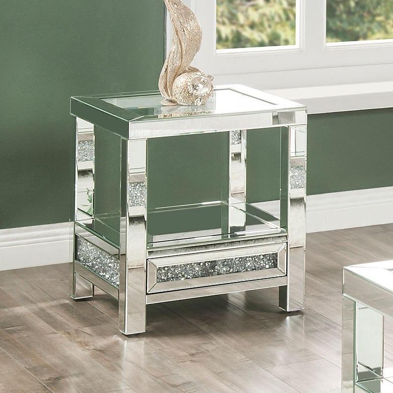 

    
 Shop  Modern Mirrored & Faux Diamonds Coffee Table + 2 End Tables by Acme Noralie 84730-3pcs
