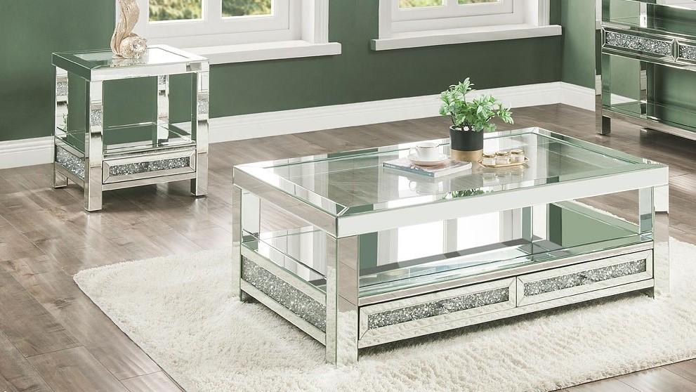 Modern Coffee Table and 2 End Tables Noralie 84730-3pcs in Mirrored 