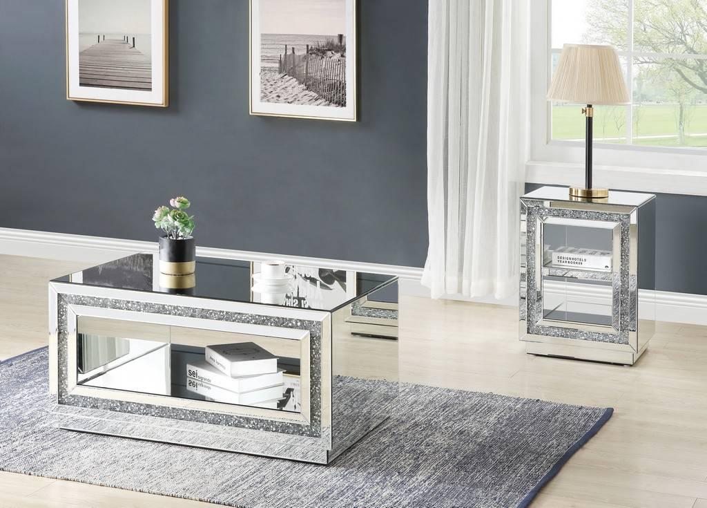 

    
Modern Mirrored & Faux Diamonds Coffee Table + 2 End Tables by Acme Noralie 84735-3pcs
