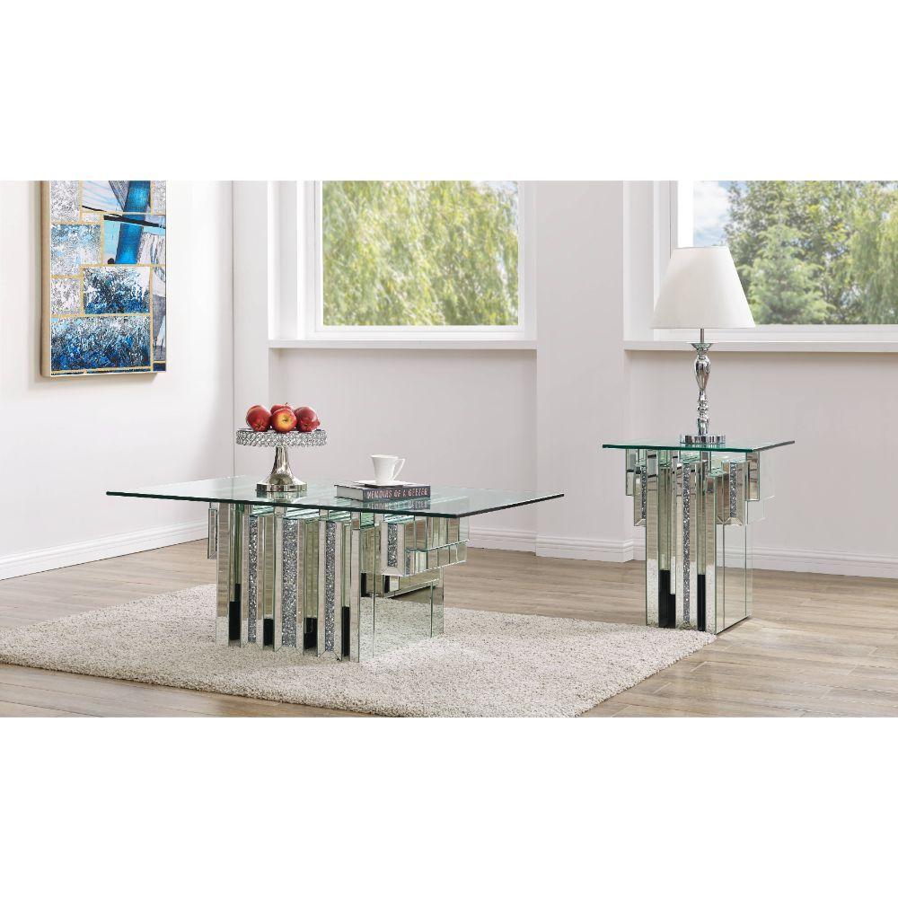Modern Coffee Table and 2 End Tables Noralie 88000-3pcs in Mirrored 