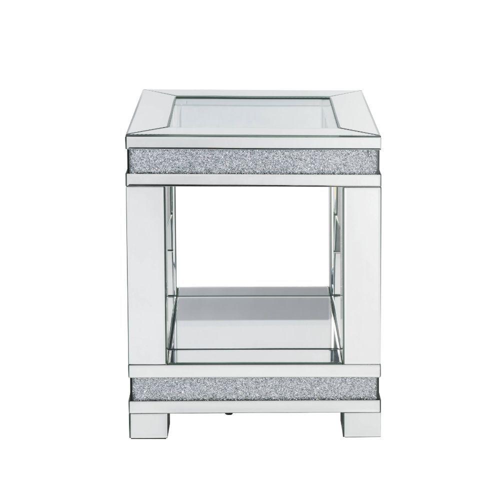 

    
Modern Mirrored & Faux Diamonds End Table by Acme Noralie 88022
