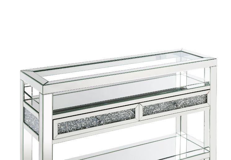 

    
 Order  Modern Mirrored & Faux Diamonds Coffee Table + End Table + Sofa Table by Acme Noralie 84730-3pcs
