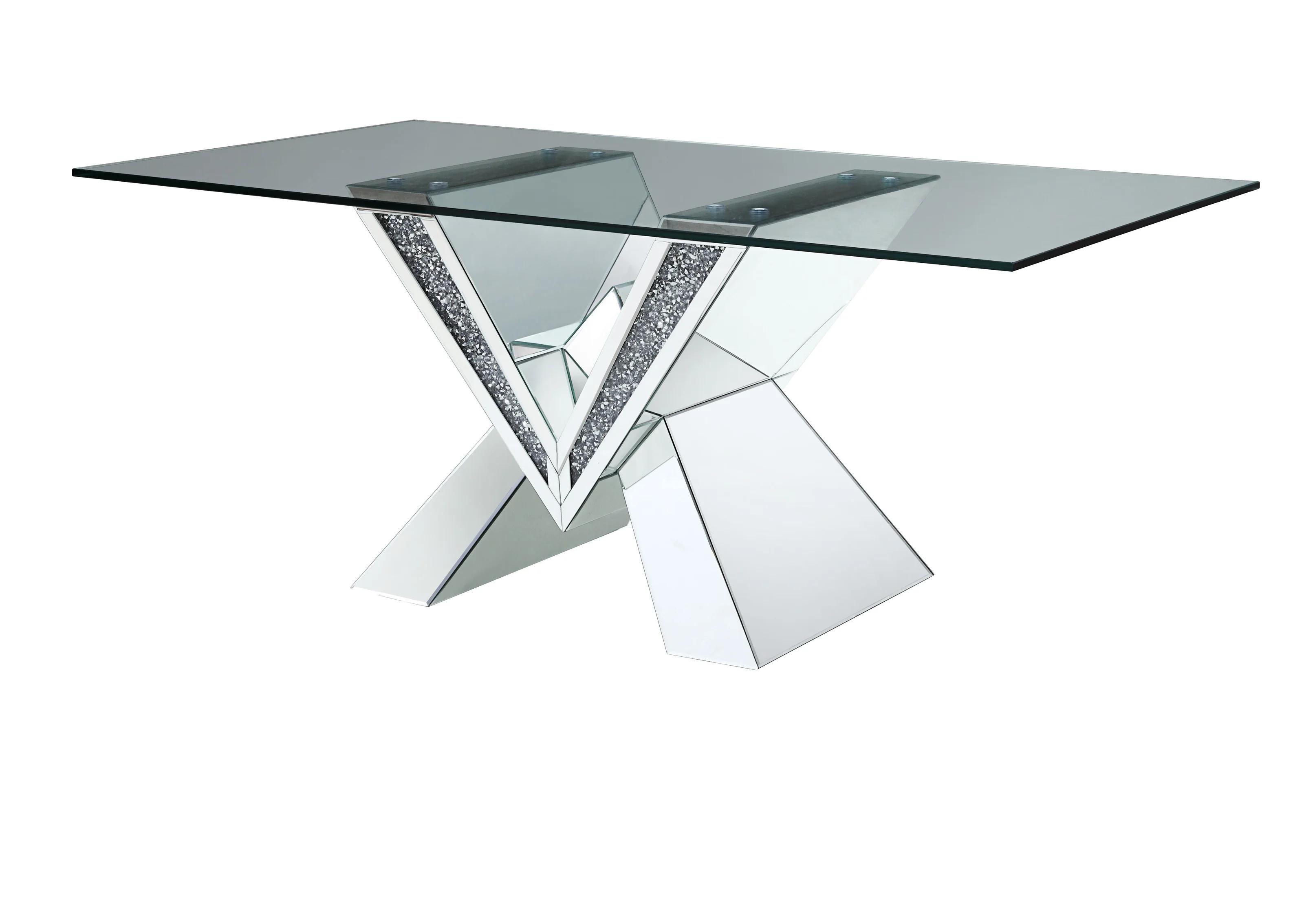 

    
Modern Mirrored & Faux Diamonds Dining Table by Acme Noralie 71280
