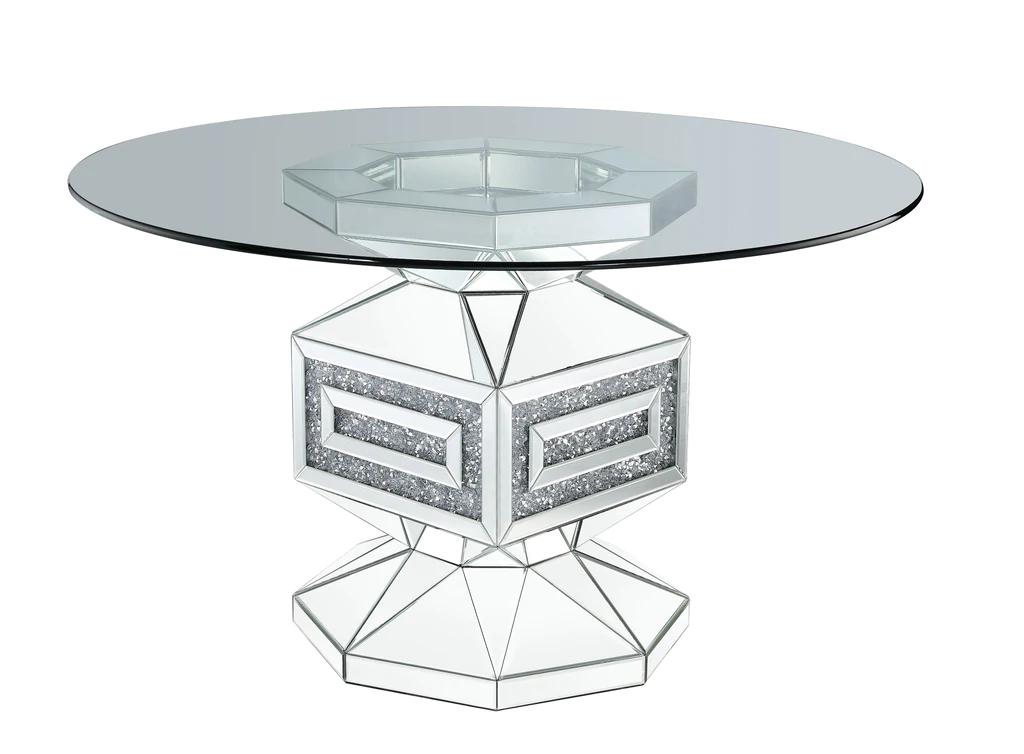 

    
Modern Mirrored & Faux Diamonds Dining Table by Acme Noralie 72955
