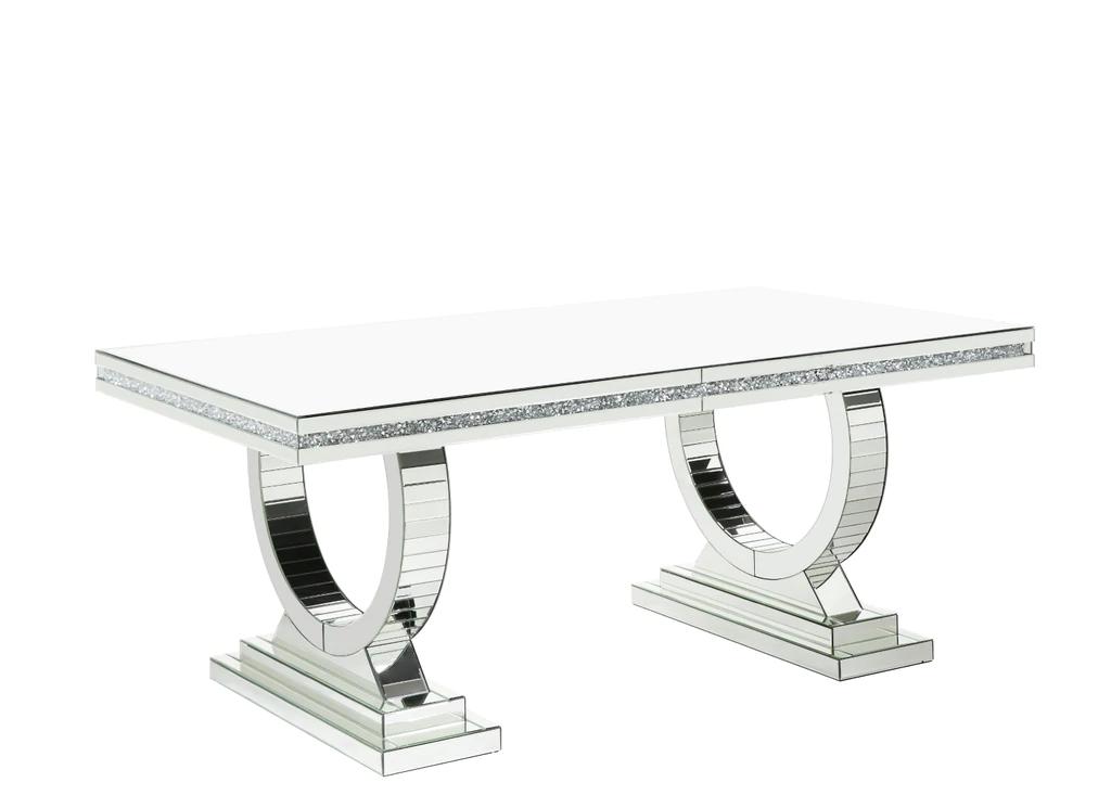 

    
Modern Mirrored & Faux Diamonds Dining Table by Acme Noralie DN00721
