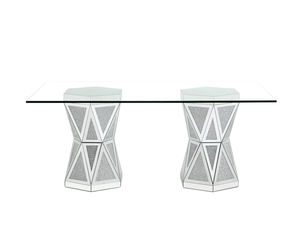 

    
Modern Mirrored & Faux Diamonds Dining Table by Acme Noralie DN00722
