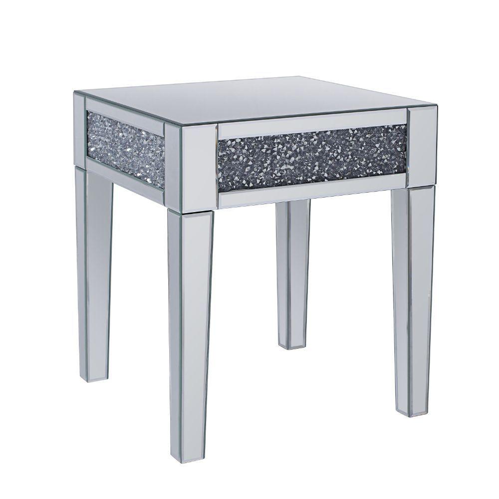

    
Modern Mirrored & Faux Diamonds End Table by Acme Noralie 81417
